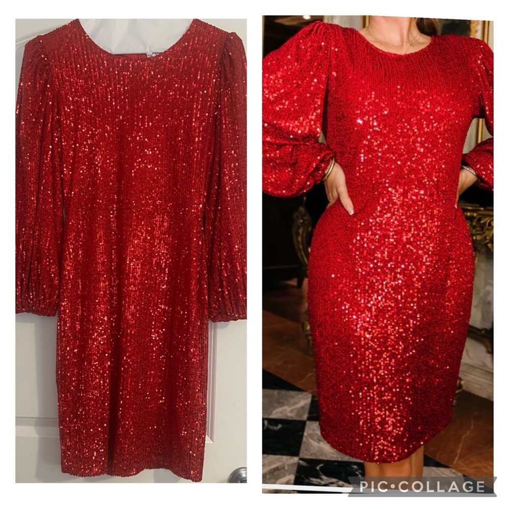 Ivy City Co Radiant Red Sequin Long Sleeve Dress